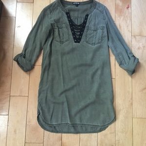 Express Olive Green Lace Up Dress
